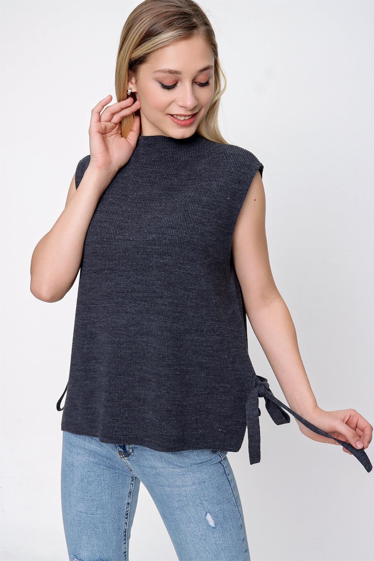 Chuba Kadın Yandan Bağlamalı Triko Süveter Antrasit 22WK252