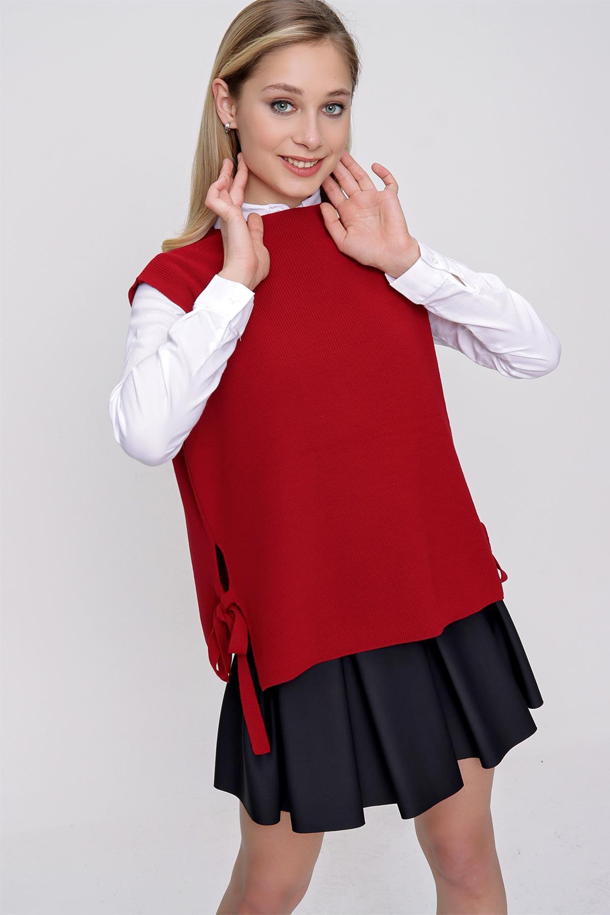 Chuba Kadın Yandan Bağlamalı Triko Süveter Kırmızı 22WK252