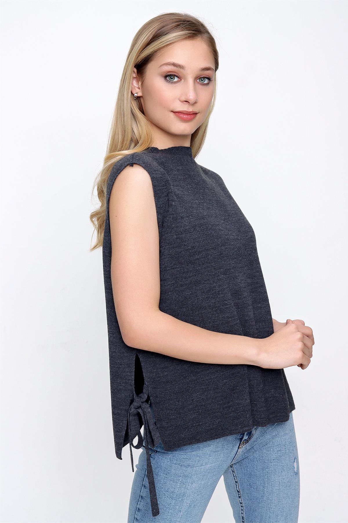 Chuba Kadın Yandan Bağlamalı Triko Süveter Antrasit 22WK252