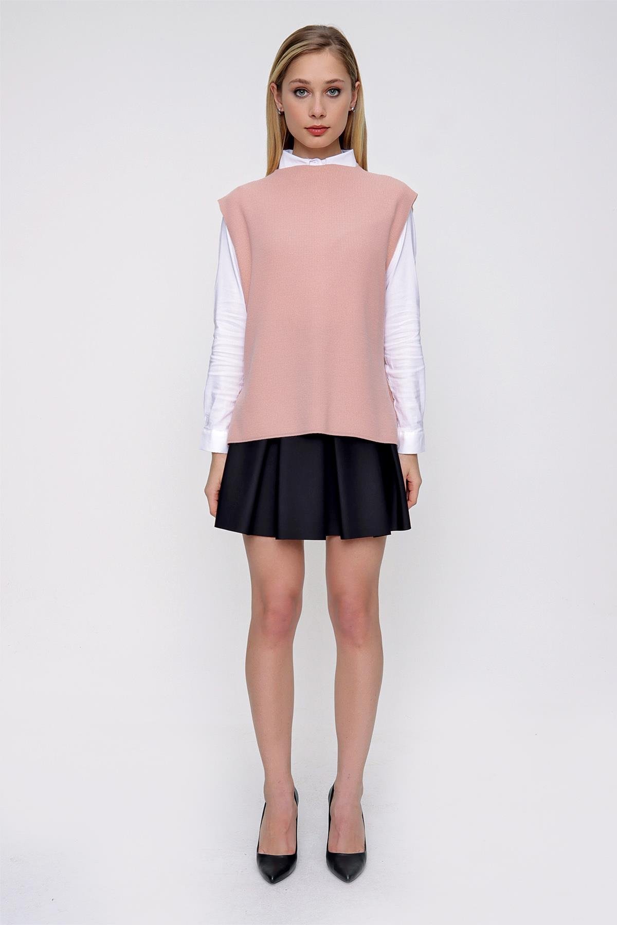 Chuba Kadın Yandan Bağlamalı Triko Süveter Pudra 22WK252