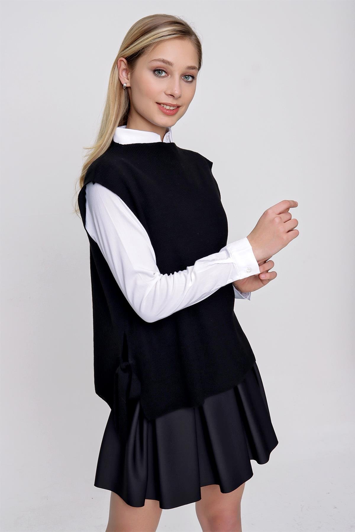 Chuba Kadın Yandan Bağlamalı Triko Süveter Siyah 22WK252