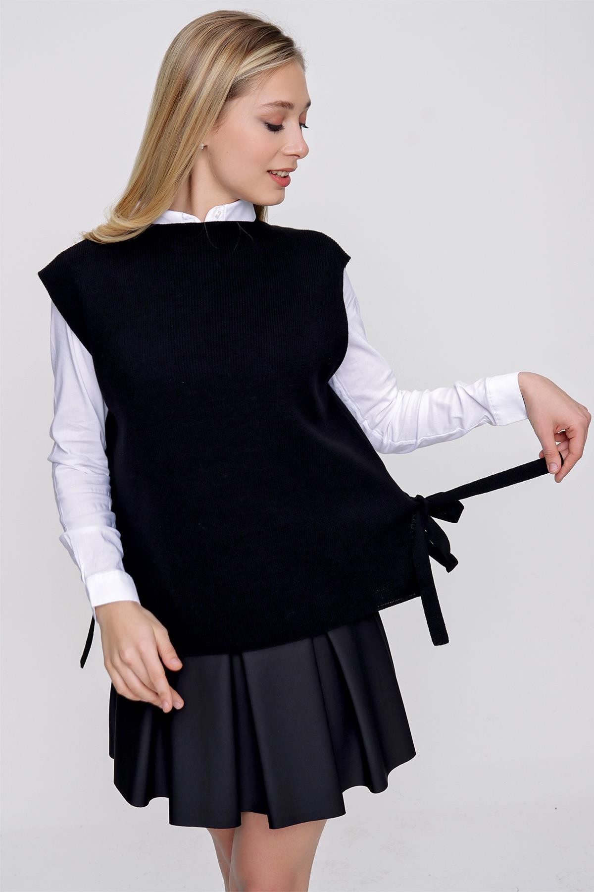 Chuba Kadın Yandan Bağlamalı Triko Süveter Siyah 22WK252