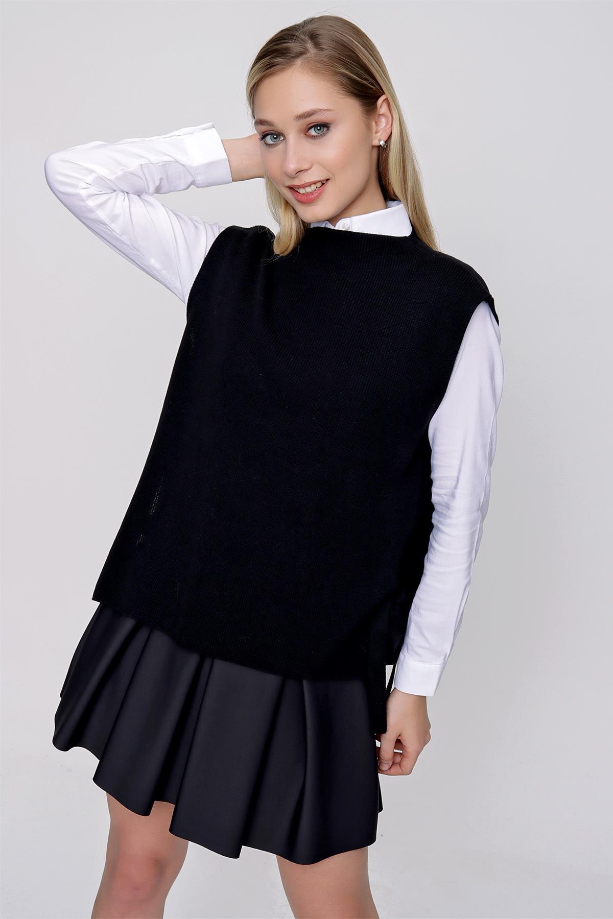 Chuba Kadın Yandan Bağlamalı Triko Süveter Siyah 22WK252