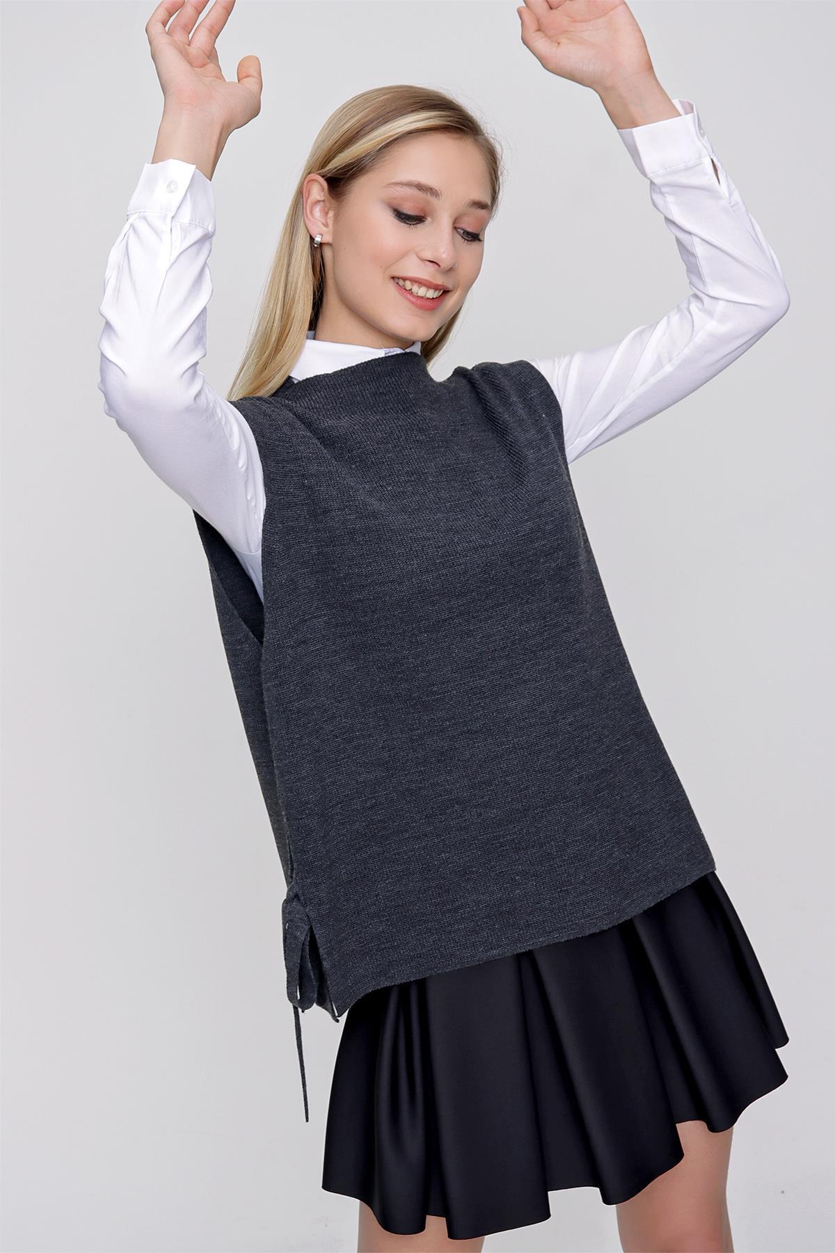 Chuba Kadın Yandan Bağlamalı Triko Süveter Antrasit 22WK252