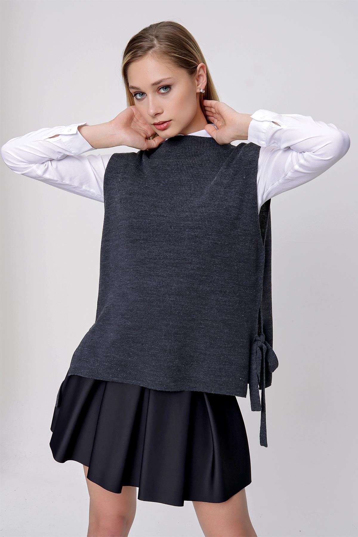 Chuba Kadın Yandan Bağlamalı Triko Süveter Antrasit 22WK252