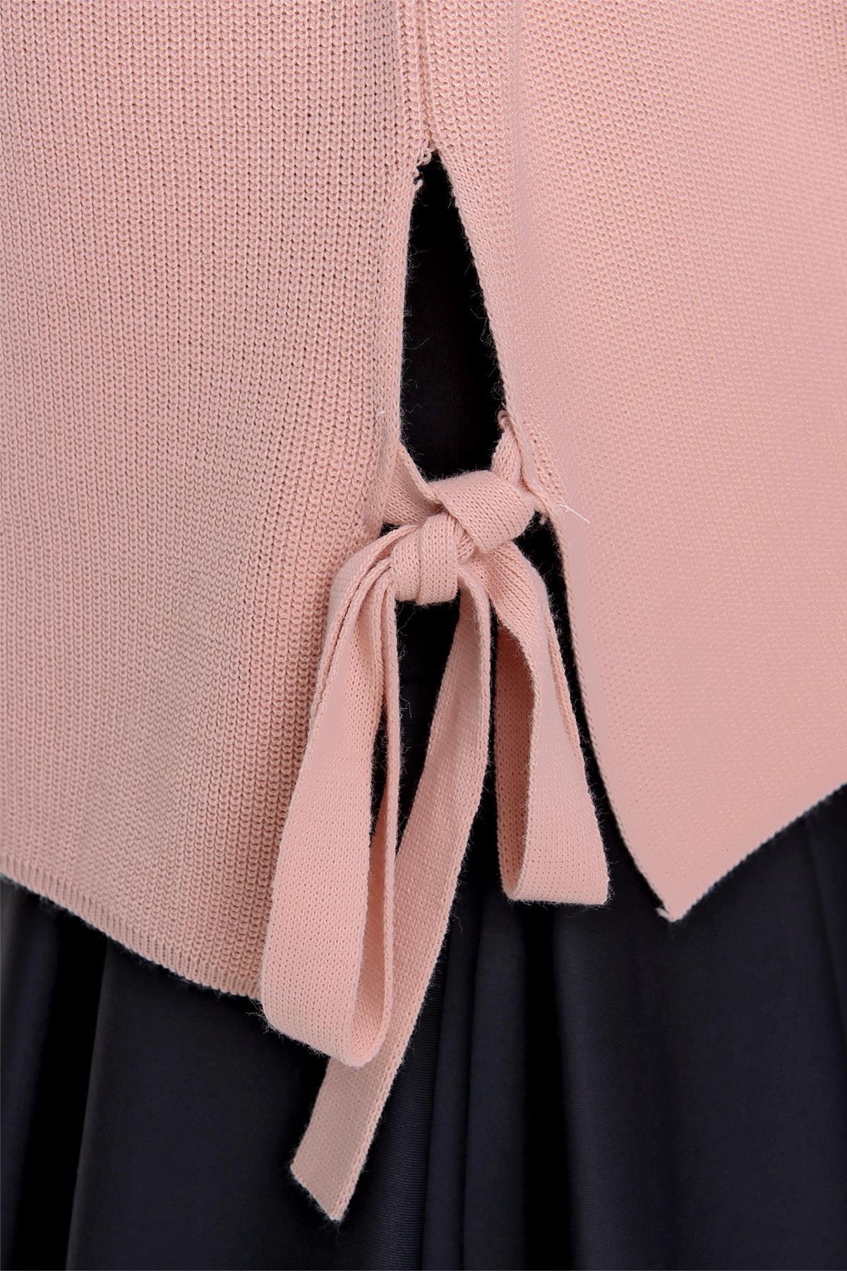 Chuba Kadın Yandan Bağlamalı Triko Süveter Pudra 22WK252