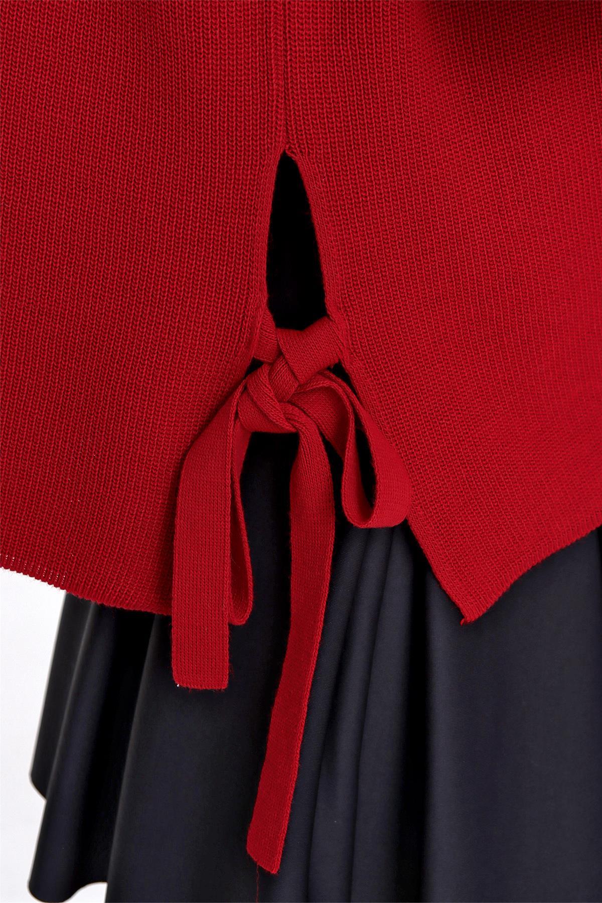 Chuba Kadın Yandan Bağlamalı Triko Süveter Kırmızı 22WK252