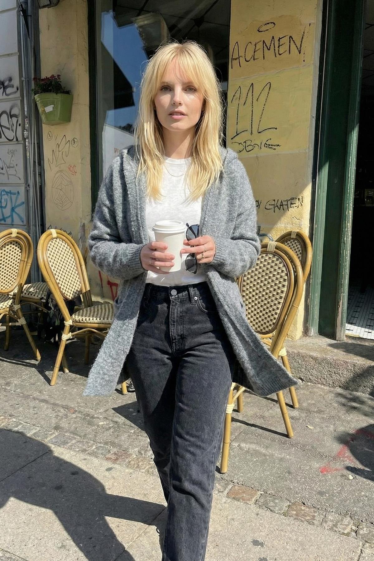 Chuba Premium Kadın Rahat Kalıp Moher Yün Kapüşonlu Hırka Koyu Gri 26W3040