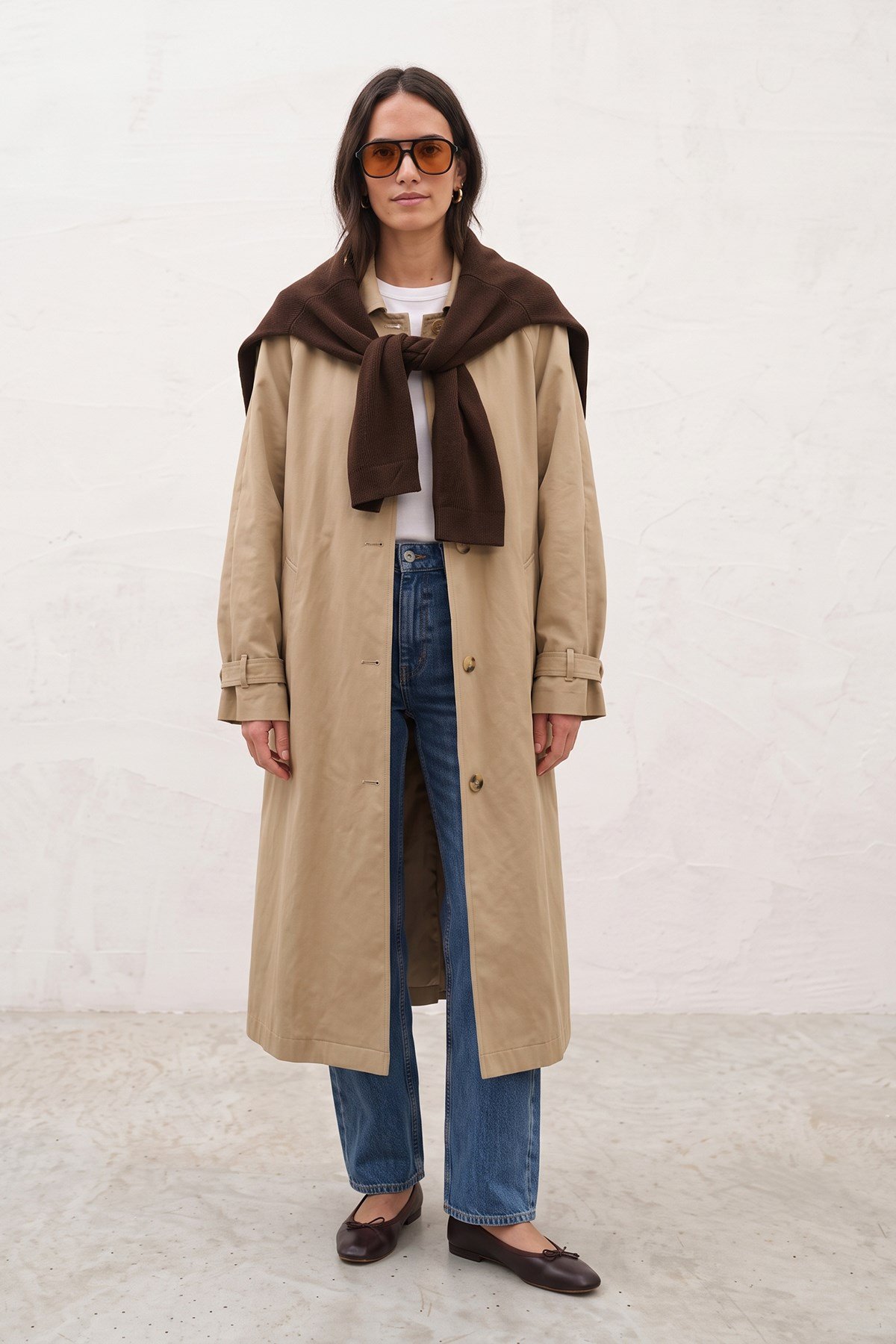 Kadın Triko Örme Atkı Kare Form Omuz Şalı Kahve 27W5007