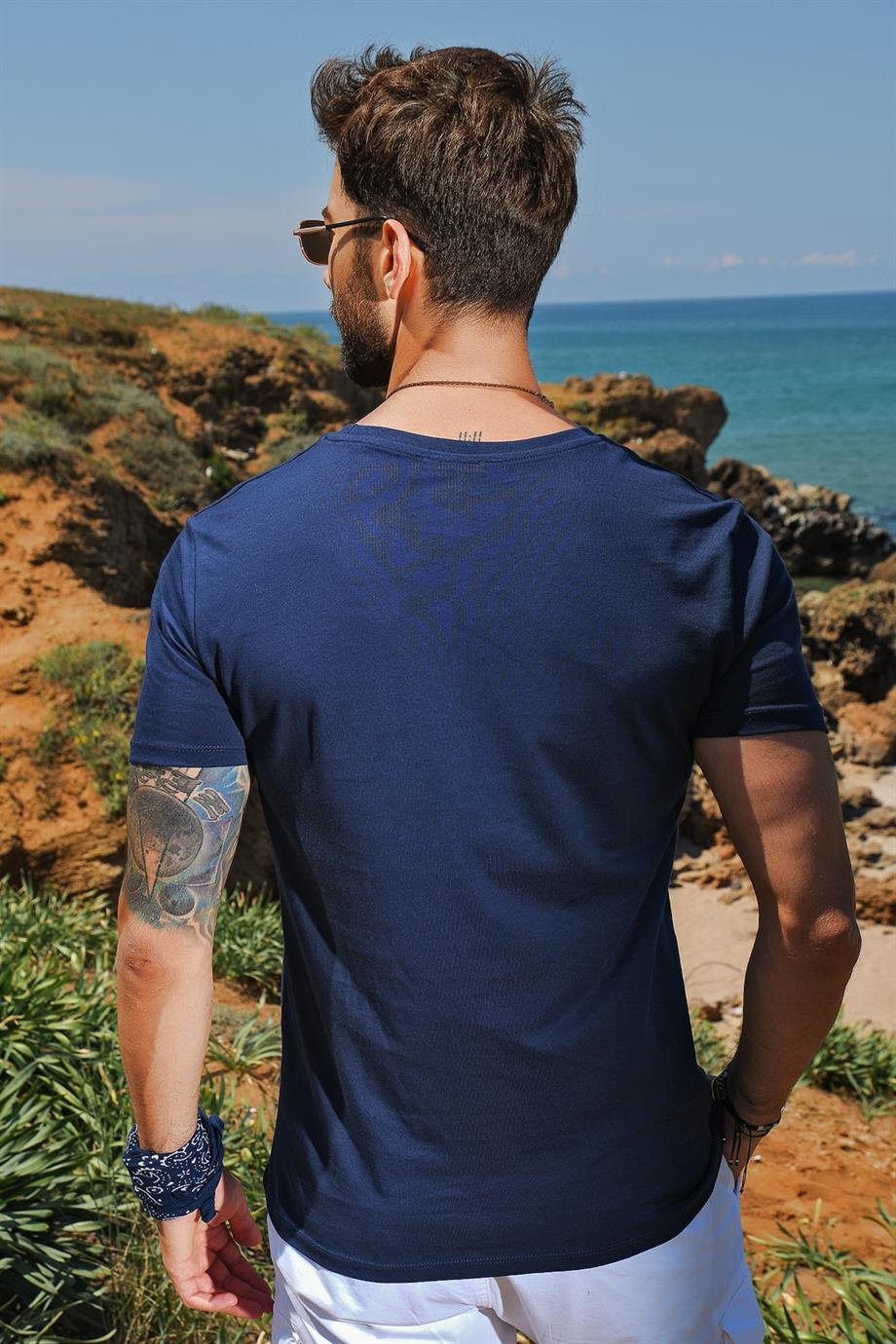 Navy Erkek Bisiklet Yaka  T-Shirt 20S512