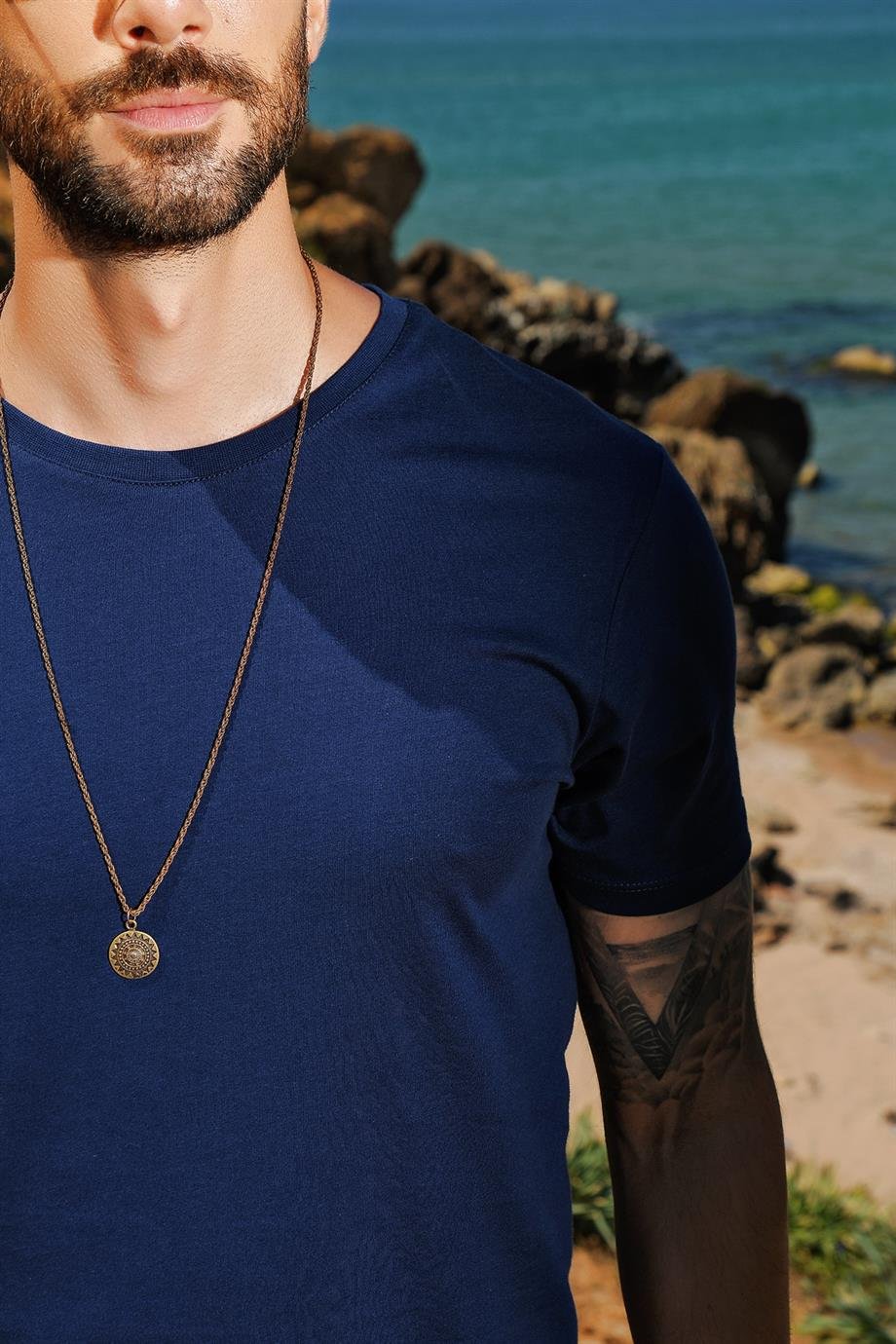 Navy Erkek Bisiklet Yaka  T-Shirt 20S512