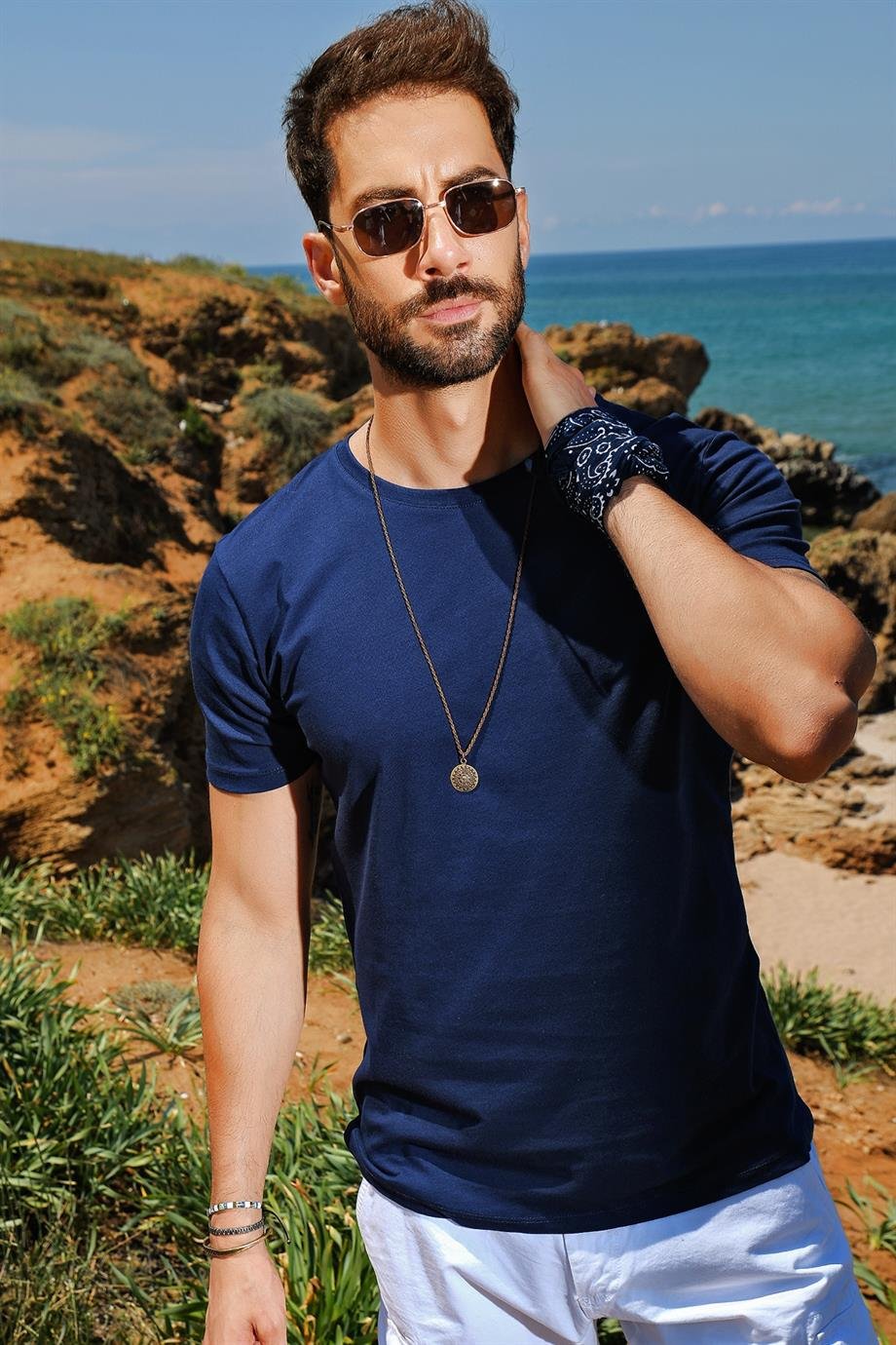 Navy Erkek Bisiklet Yaka  T-Shirt 20S512