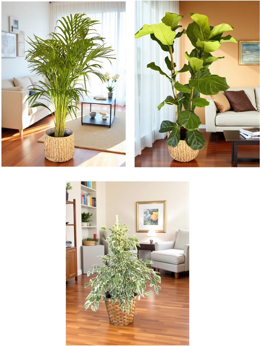 KAMPANYALI BİTKİ SETİ ( AREKA 130 CM - BENJAMIN STARLIGHT ALACALI - FICUS LYRATA 2 GÖVDELİ )