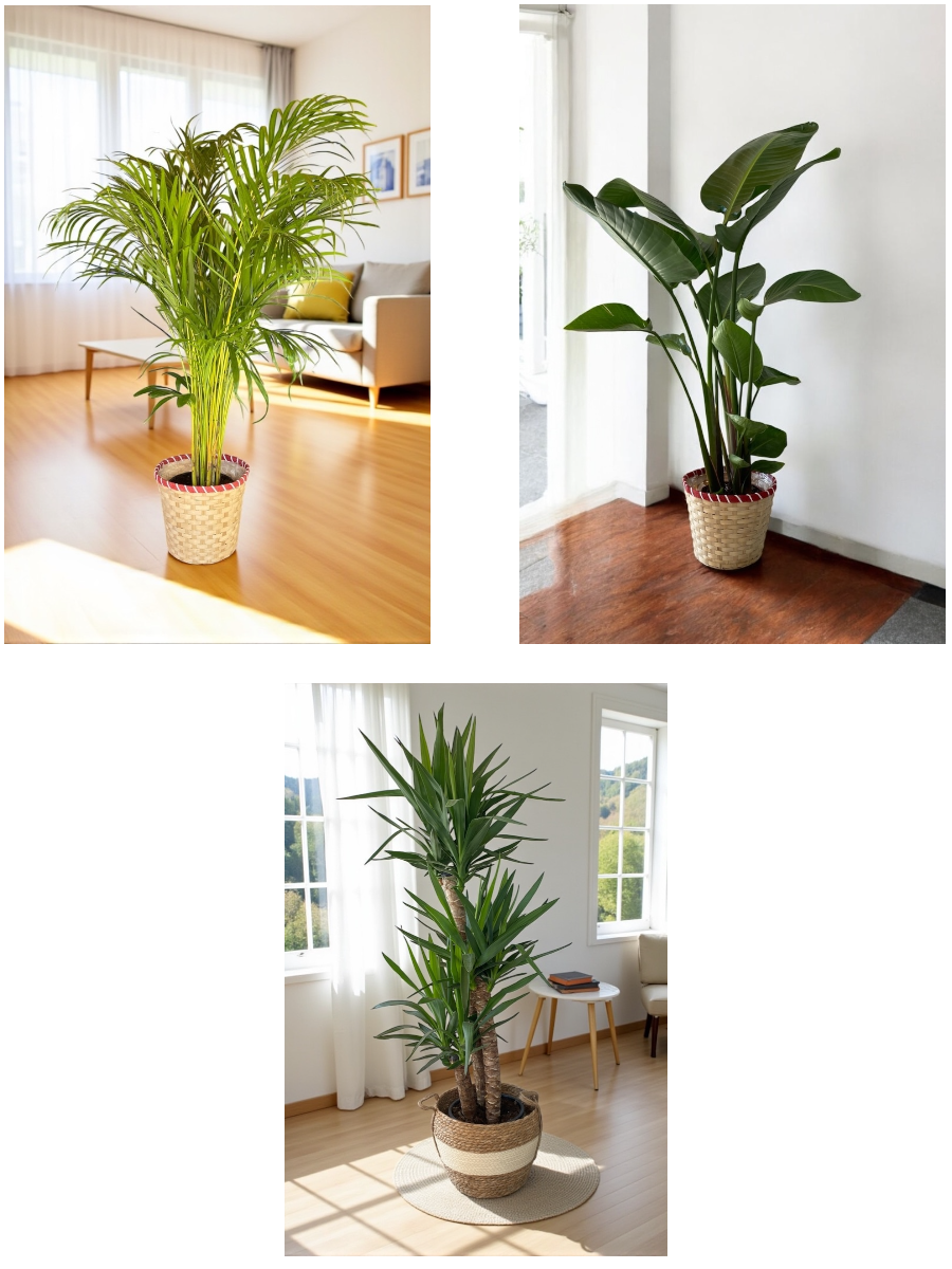 KAMPANYALI BÜYÜK BOY FAVORİ BİTKİ SETİ ( STARLİÇE 3 GÖVDELİ 150 CM - AREKA PALMİYESİ 130 CM - YUKA 3 GÖVDELİ 150 CM )