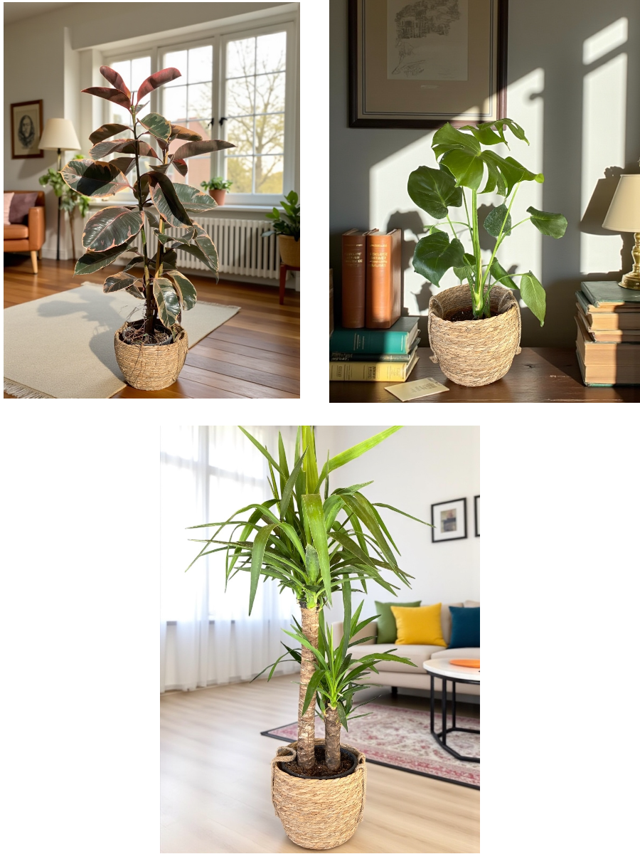 KAMPANYALI SET ( 2 GÖVDELİ ALACALI KAUÇUK -  YUKA 100 CM- MONSTERA)