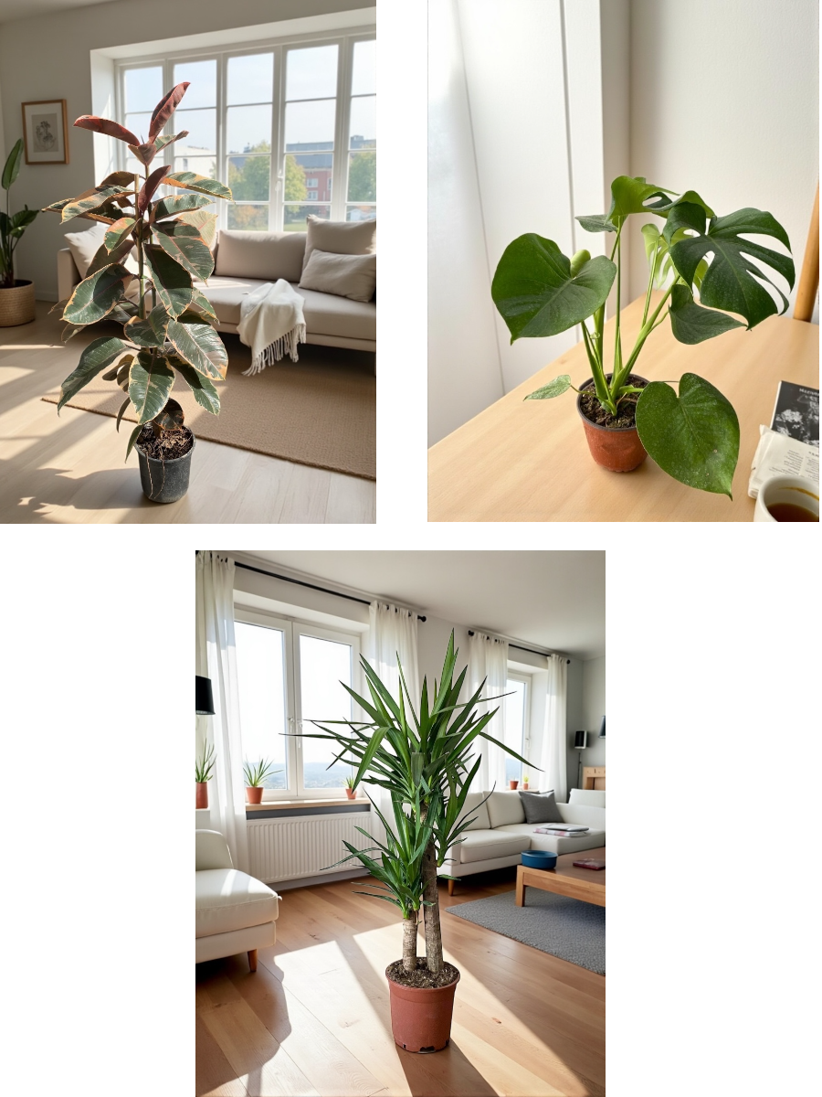 KAMPANYALI SET ( 2 GÖVDELİ ALACALI KAUÇUK -  YUKA 100 CM- MONSTERA)