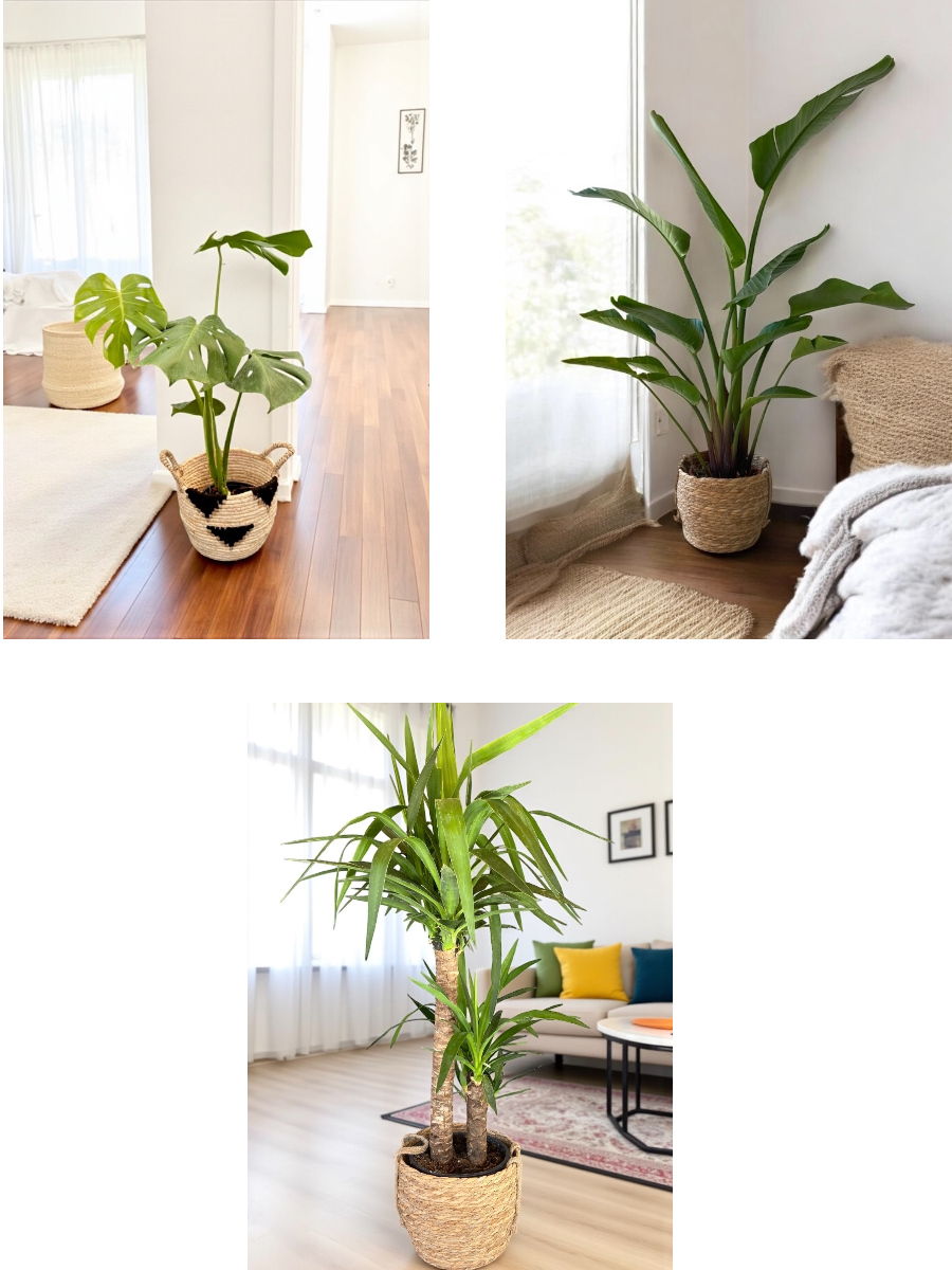 KAMPANYALI SET ( MONSTERA  DEVE TABANI- 2 GÖVDELİ YUCCA YUKA 100 CM - 2 GÖVDELİ STARLİÇE 140 - 150 CM)