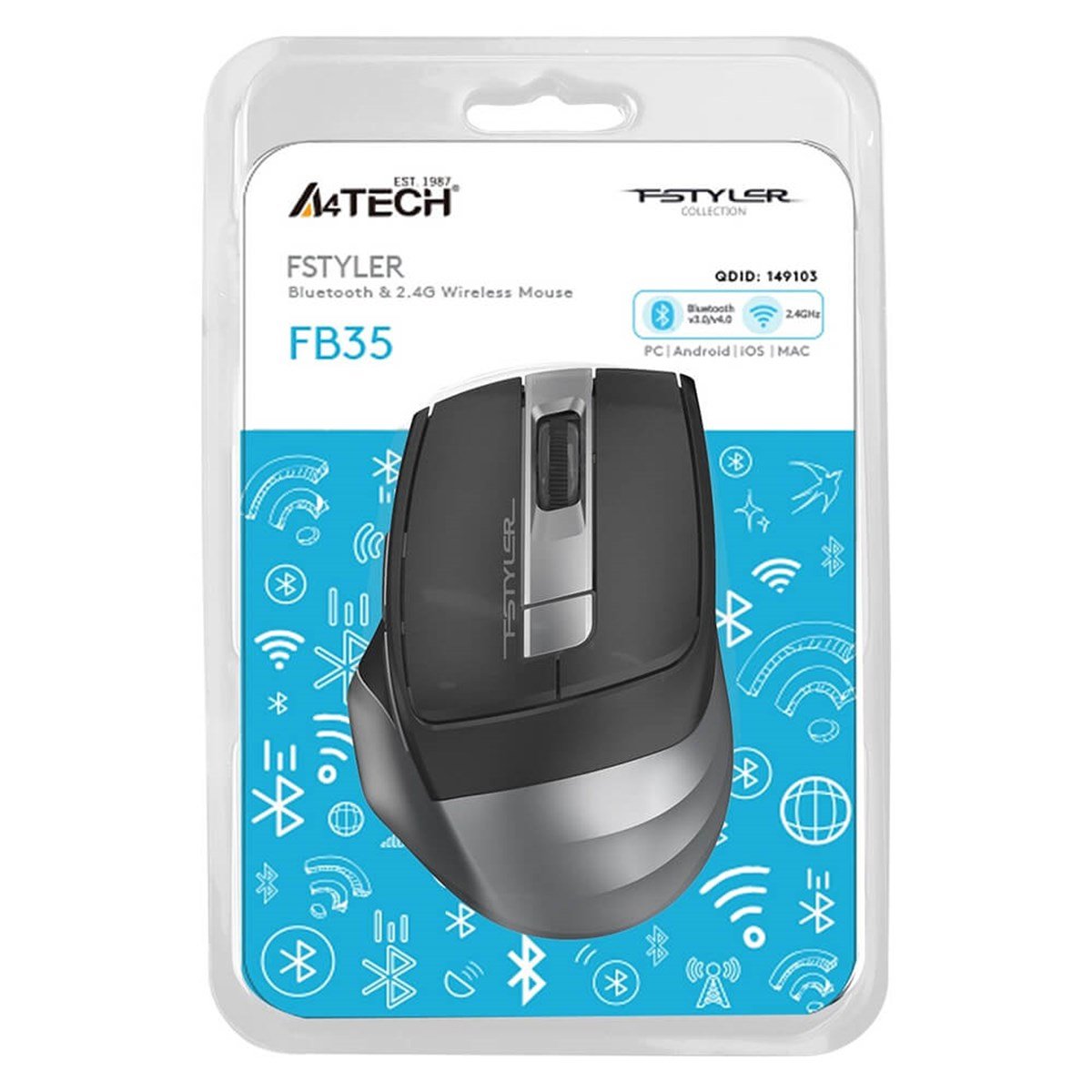A4 Tech FB35 Gri Bluetooth+2.4Ghz Nano Kablosuz Optik 2000 Dpi Mouse