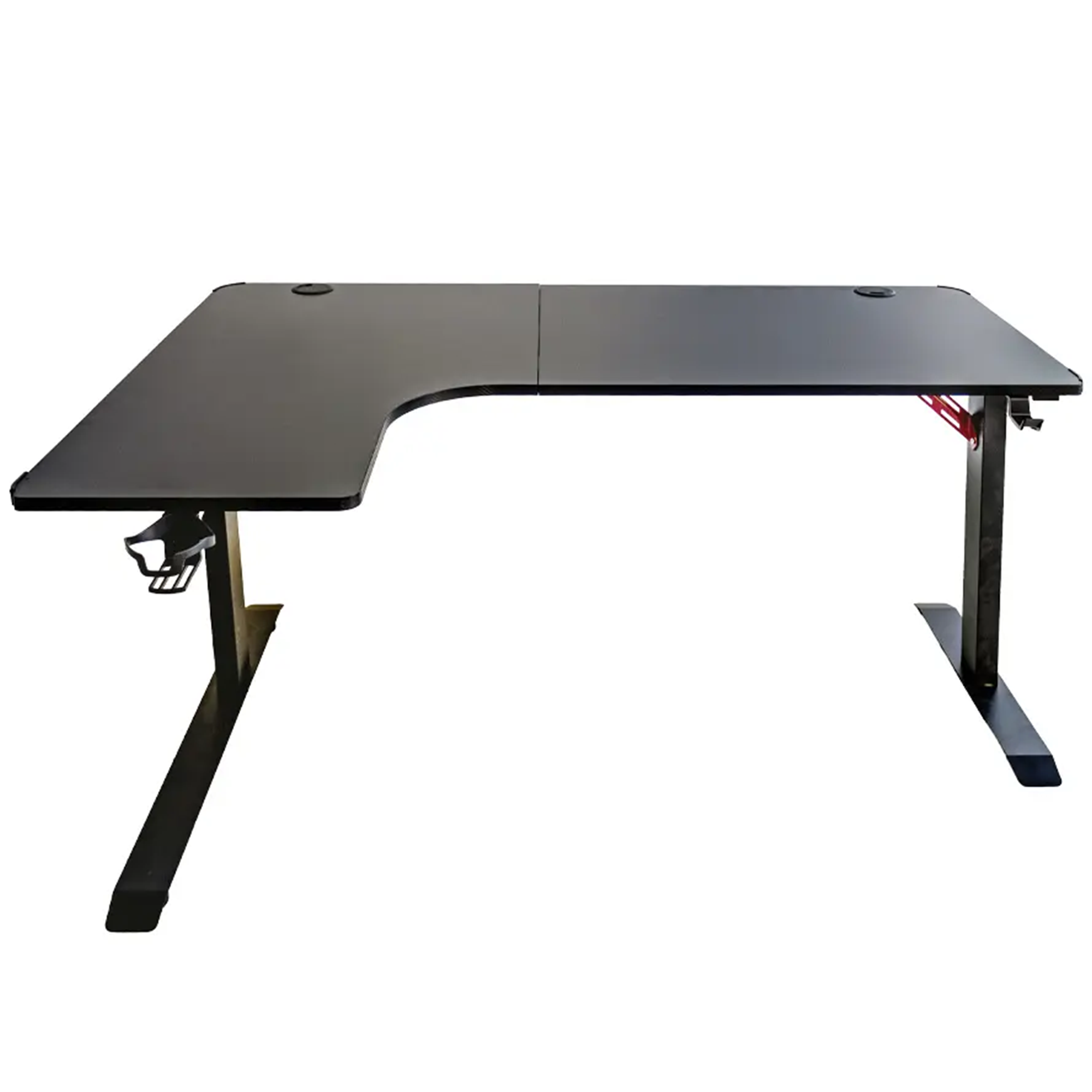Adax EDGE L-R 1400mm L-Shaped Computer Desk with Ergonomic Cut-Out, Steel Frame, Cable Ports Black Gaming Desk