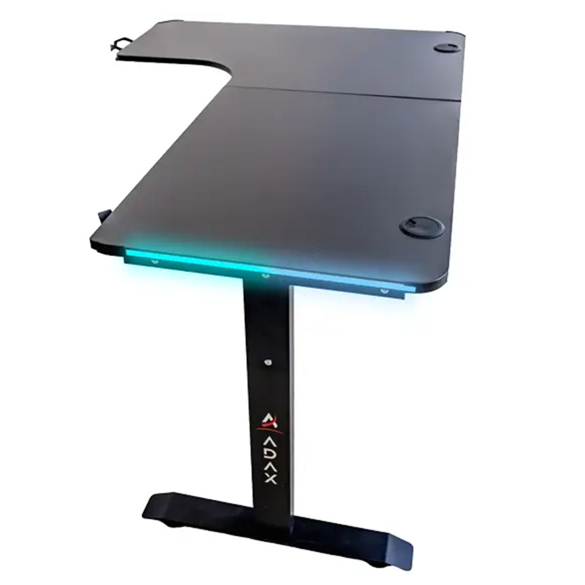 Adax EDGE L-R 1400mm L-Shaped Computer Desk with Ergonomic Cut-Out, Steel Frame, Cable Ports Black Gaming Desk