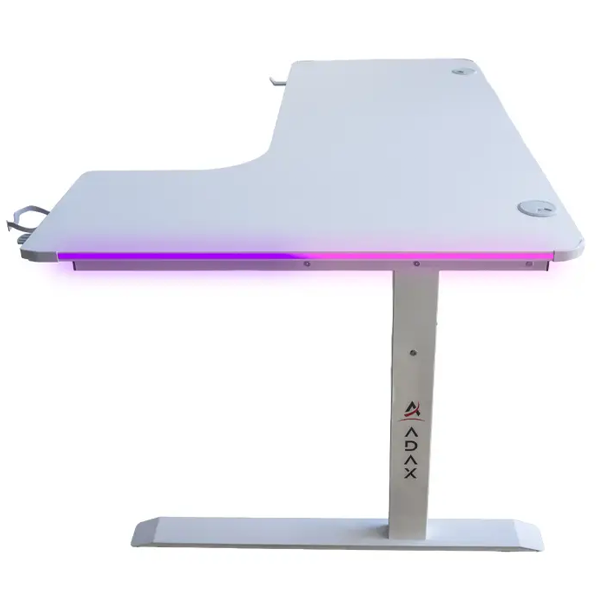 Adax EDGE L-R 1400mm L-Shaped Computer Desk with Ergonomic Cut-Out, Steel Frame, Cable Ports whıte Gaming Desk