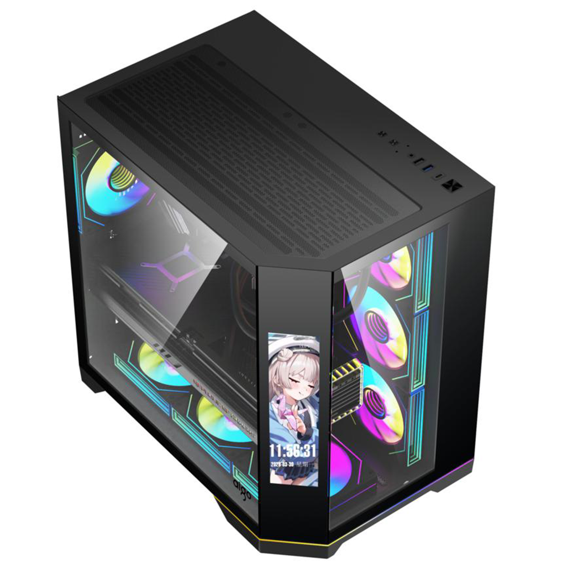 AIGO FT418 Pro Siyah 7x L17 ARGB Fanlı 850W 80+ Bronze Gen5 LCD Mid Tower Kasa
