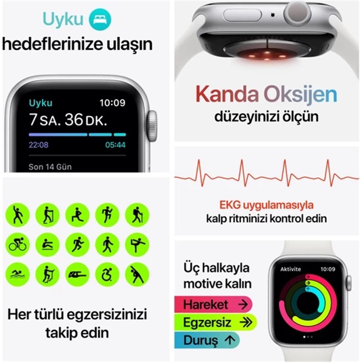 Apple Watch Series 6 GPS 44mm Gümüş Rengi Alüminyum Kasa ve Spor Kordon Akıllı Saat