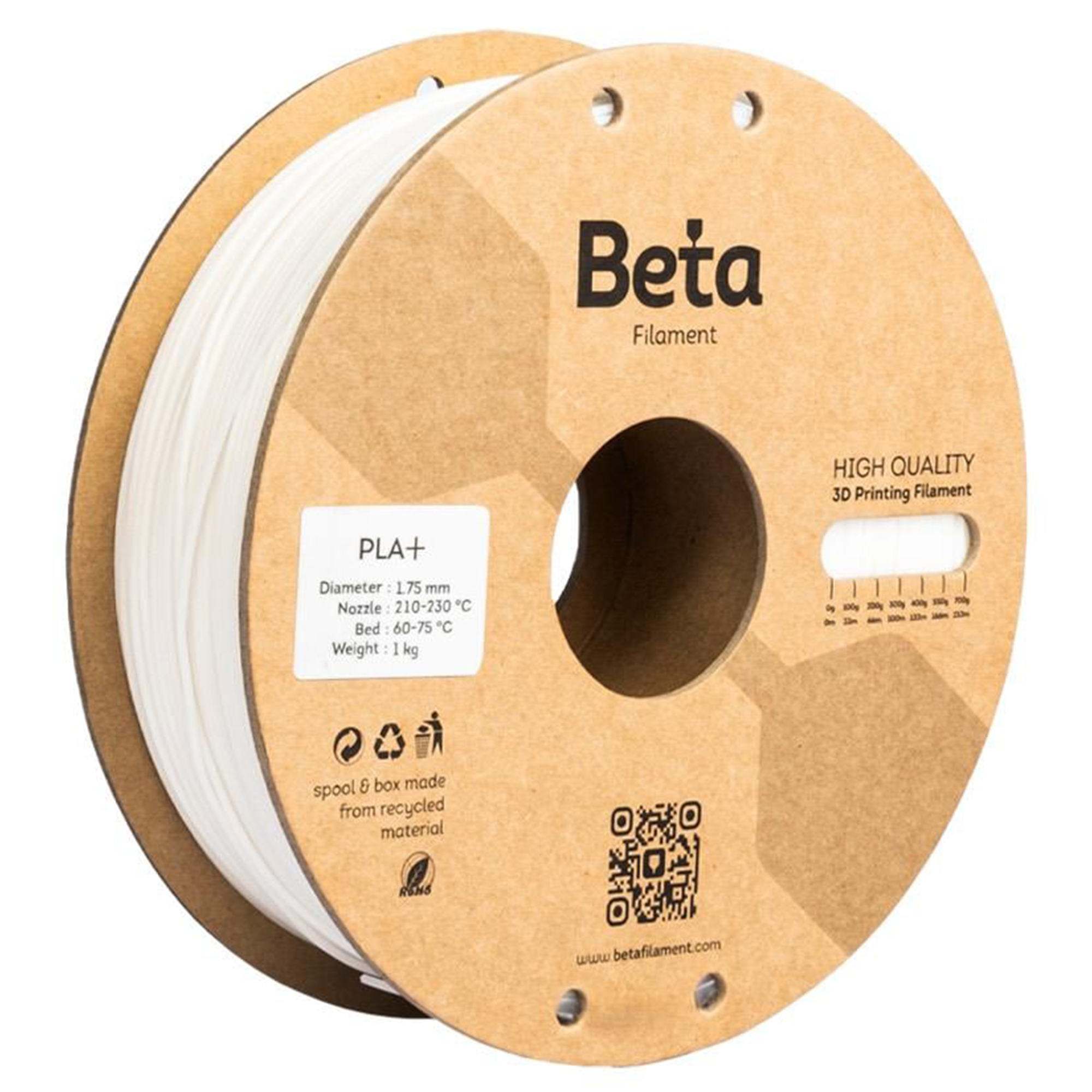 Beta PLA Plus Filament White 1.75mm