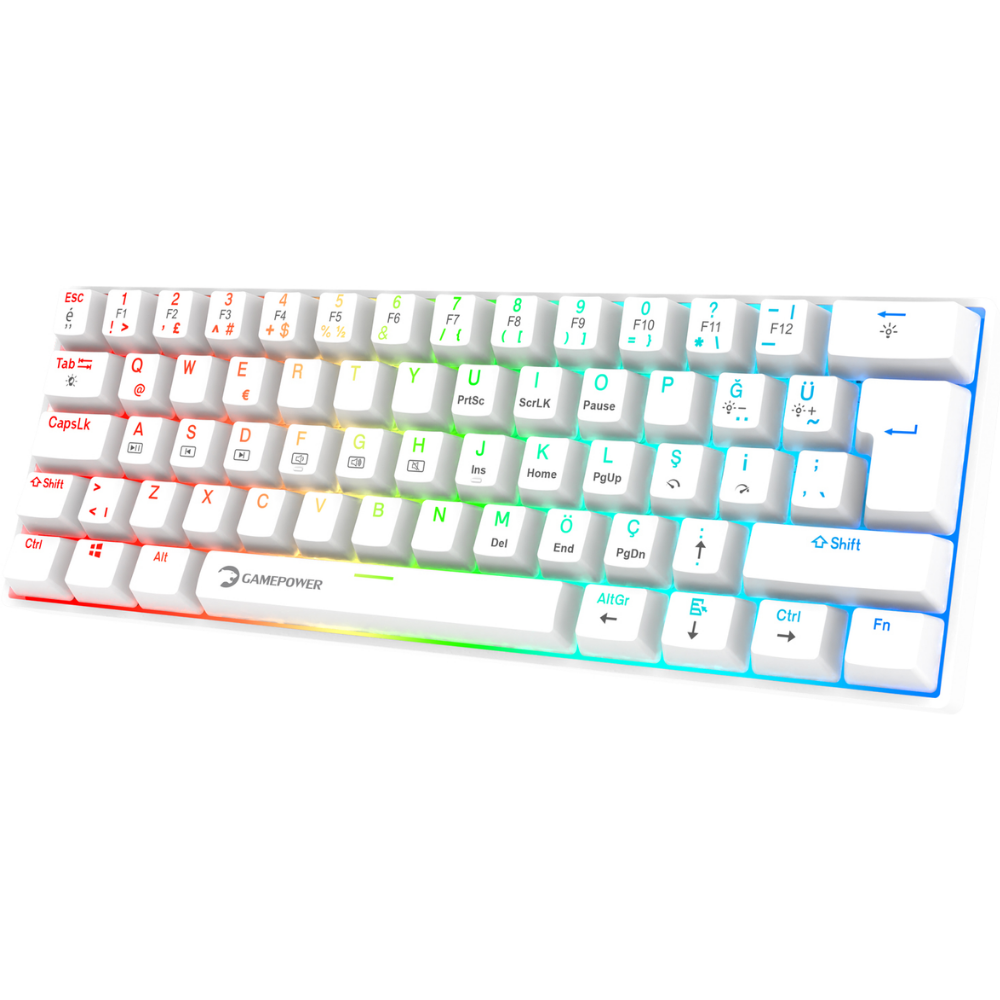 GamePower Lyra RGB 60M 62Tuş Beyaz Mekanik Kablolu Red Switch Klavye