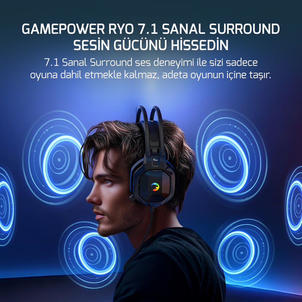 GamePower Ryo Siyah 7.1 Surround Rainbow Gaming (Oyuncu) Kulaklık