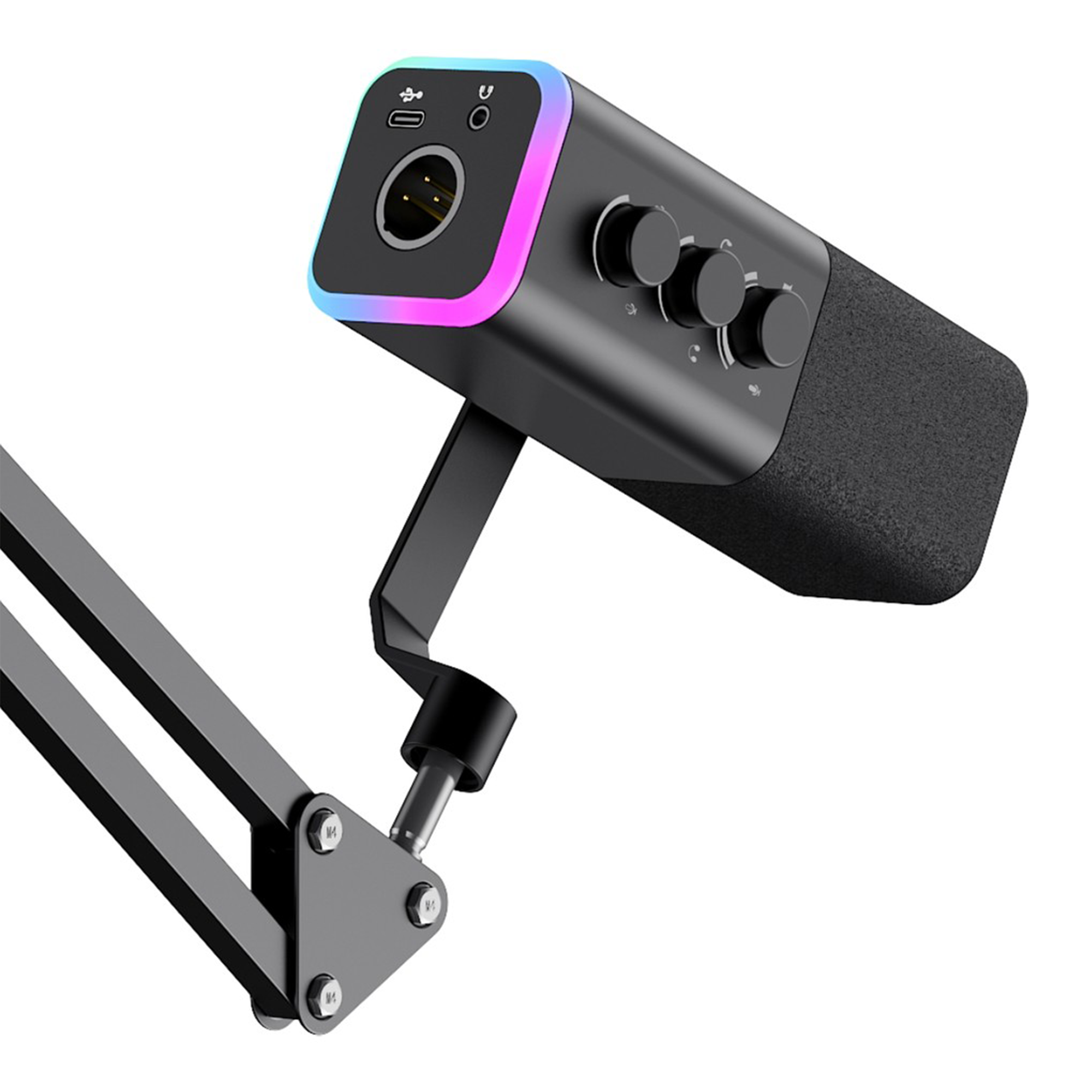 Havit Gamenote GK71 Pro RGB Yayıncı Mikrofonu, 24-Bit, 192kHz, XLR & Type-C, Stantlı - Siyah