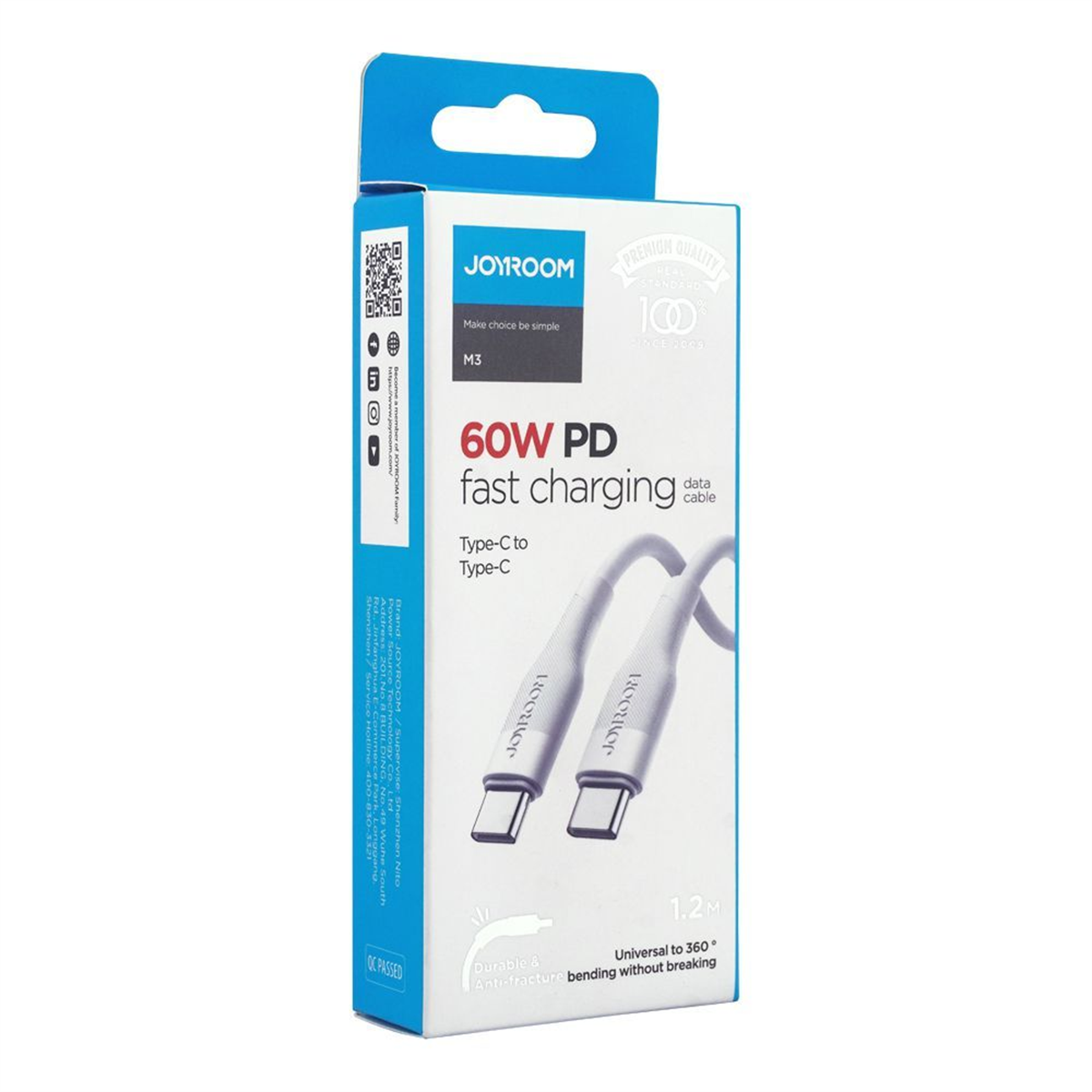 Joyroom Type-C to Type-C 60W S-1230M3 Fast Charging 1.2M Beyaz