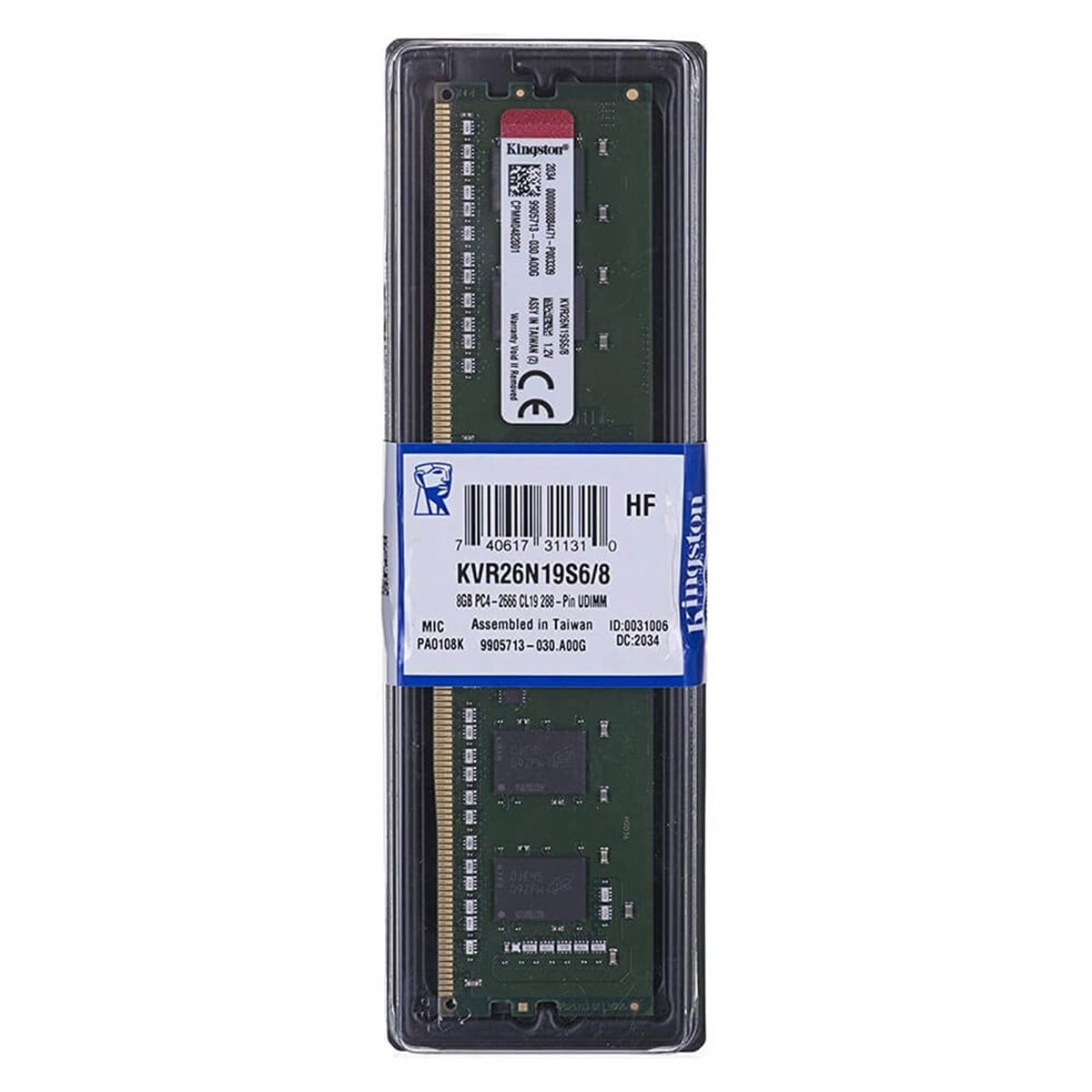 Kingston 8GB 2666MHz DDR4 NON-ECC DIMM 1RX16 CL19 Masaüstü Ram KVR26N19S6/8
