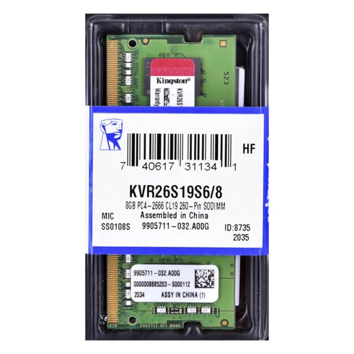 Kingston 8GB 2666MHz DDR4 NON-ECC SODIMM 1RX16 Notebook Ram CL19 KVR26S19S6/8