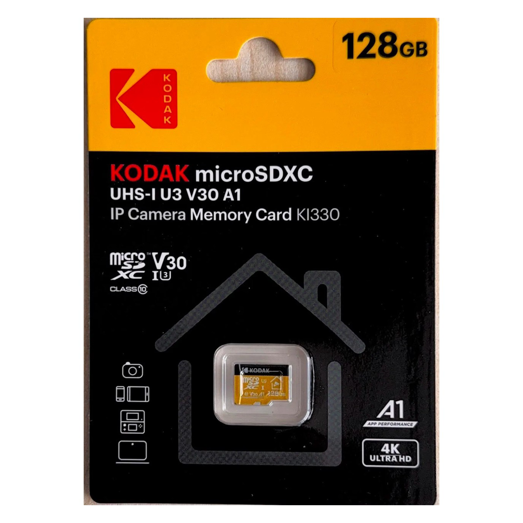 Kodak 128GB Ultra Performance (Read 100 MB/s- Write 40 MB/s) UHS-I / V30 / U3 / Sınıf 10 / A1 UHS-I 4K (3840 x 2160) EKMSDM128GXC10HPRK  microSDXC Hafıza Kartı ve SD Adaptörü