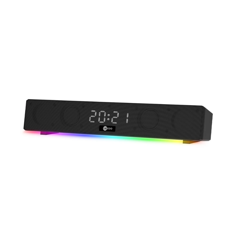 Lecoo DS103 Kablosuz Bluetooth 10W RGB Saat/Alarm Stereo Soundbar Hoparlör Siyah