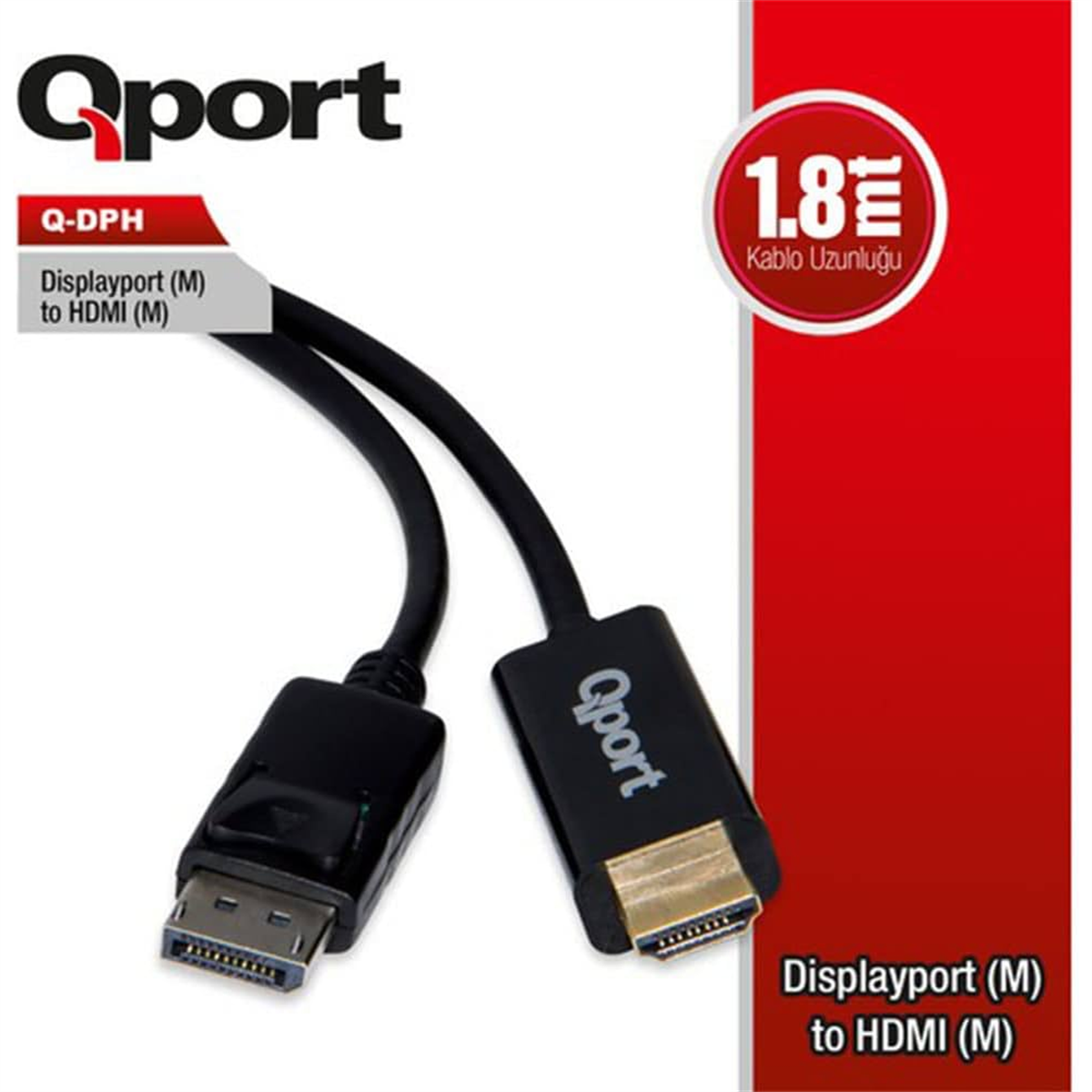 Qport Q-DPH Displayport(M) to Hdmi(M) 1.80m Çevirici Kablo