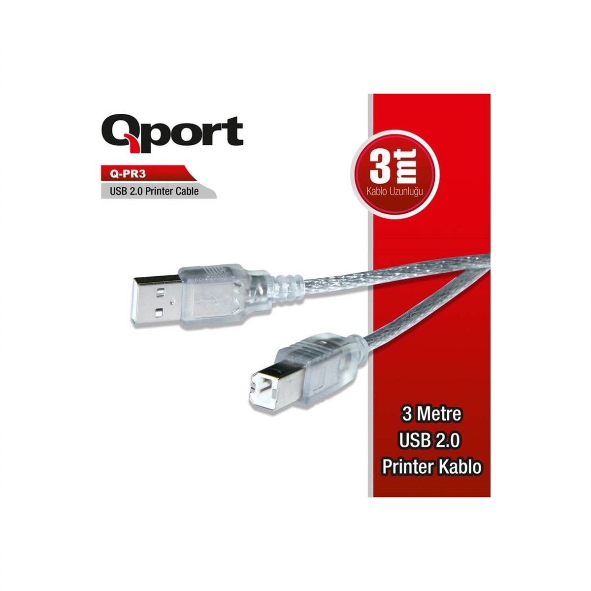 Qport Q-PR3 USB 2.0 Yazıcı Printer Kablosu (Am-Bm) 3m