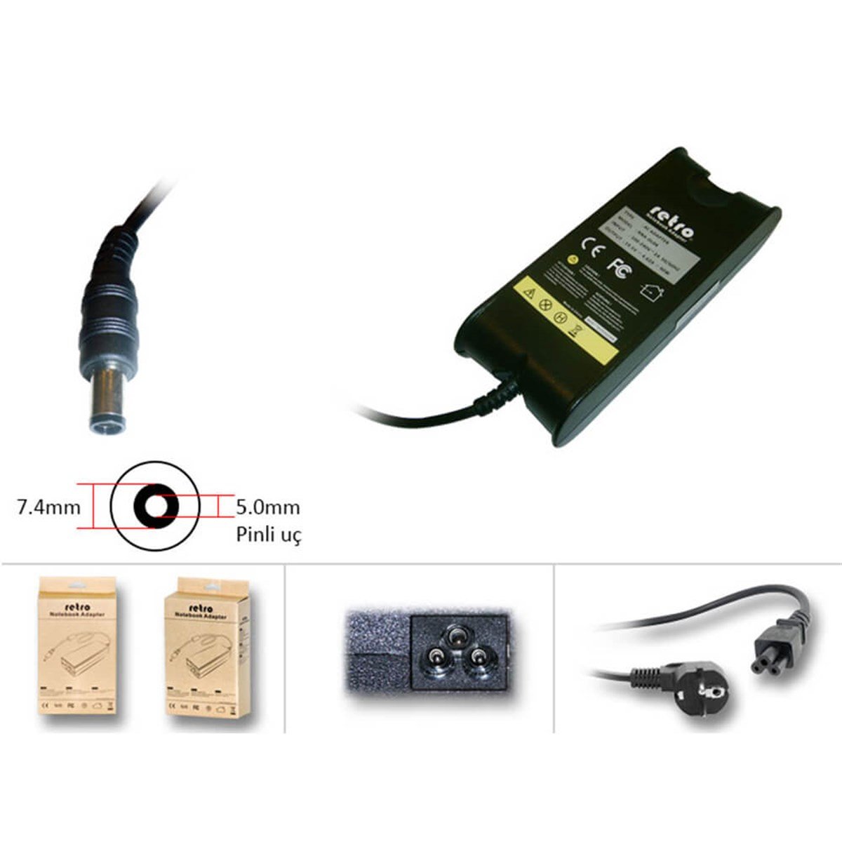 RETRO RNA-DL04 Dell 19.5V 4.62A 90W Pinli Kalın Uç Notebook Adaptör