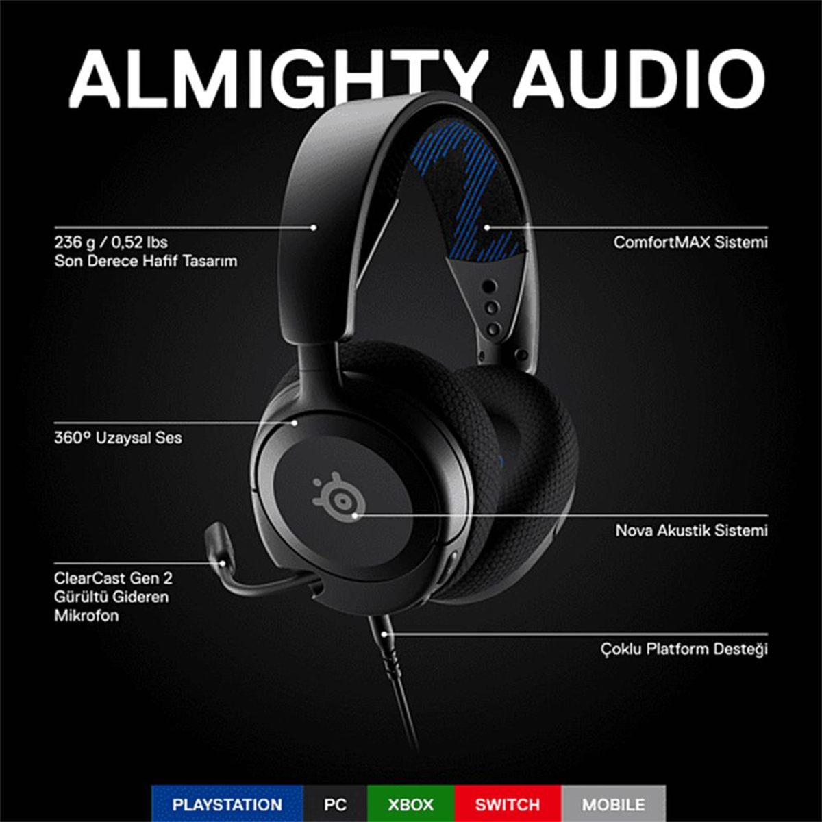 Steelseries Arctis Nova 3 RGB Kablolu Siyah Gaming Kulaklık SSH61631