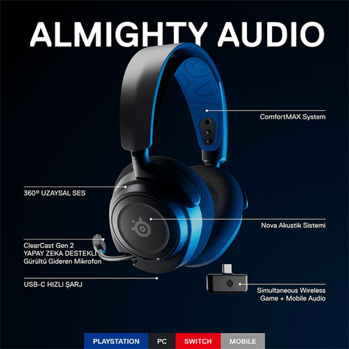 Steelseries Arctis Nova 7X Kablosuz Siyah Gaming Kulaklık SSH61565