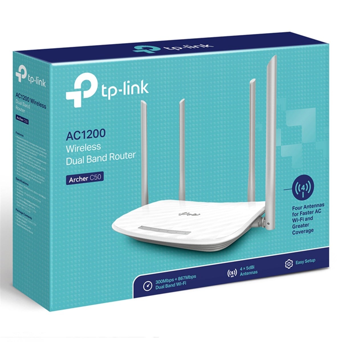 TP-LINK Archer C50 AC 1200 Mbps Kablosuz 4 Antenli Dual Band Access Point ve Router