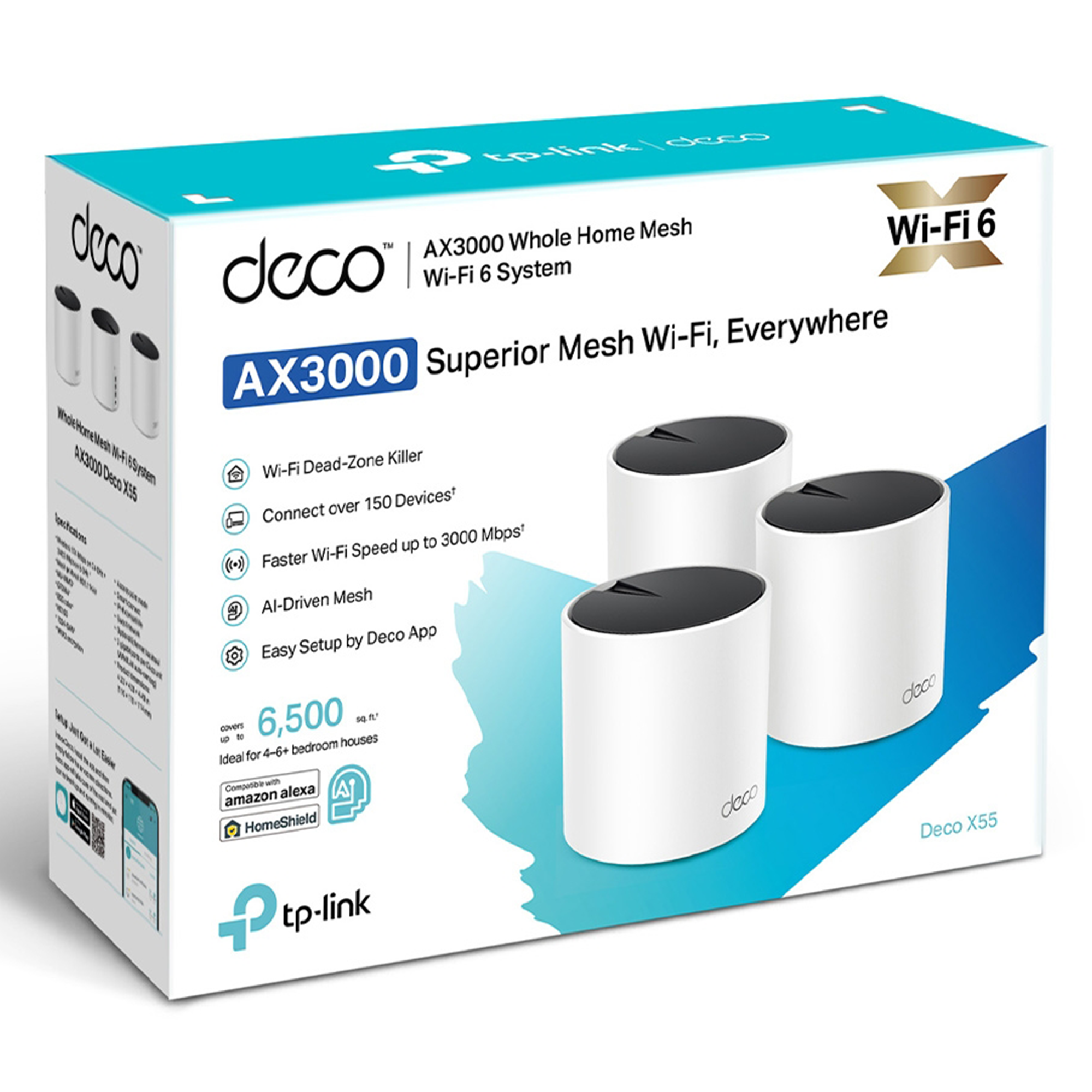TP-Link Deco X55-3P AX3000 Mbps Wi-Fi 6 Mesh Sistemi 3 Lü Set Router