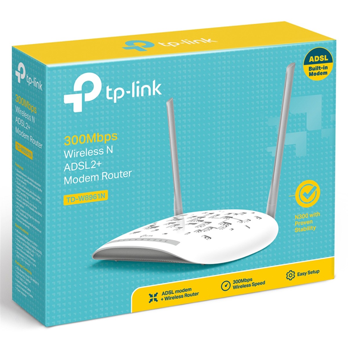 TP-LINK TD-W8961N 300Mbps ADSL2 + Modem/Router 2x5DBi Anten