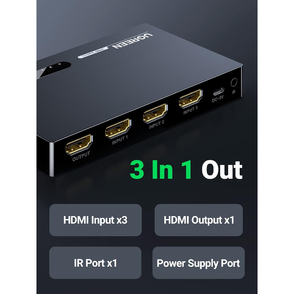 Ugreen Uzaktan Kumandalı 3 Giriş 1 çıkış 4K 30HZ Hdmi 1.4 Switch