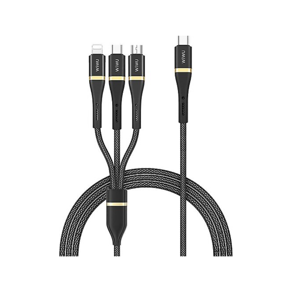 Wiwu Hızlı Şarj Kablosu Wiwu WI-C024 Elite Serisi 3in1 Type-C To Lightning&type-C&micro 100W 1.2m Siyah