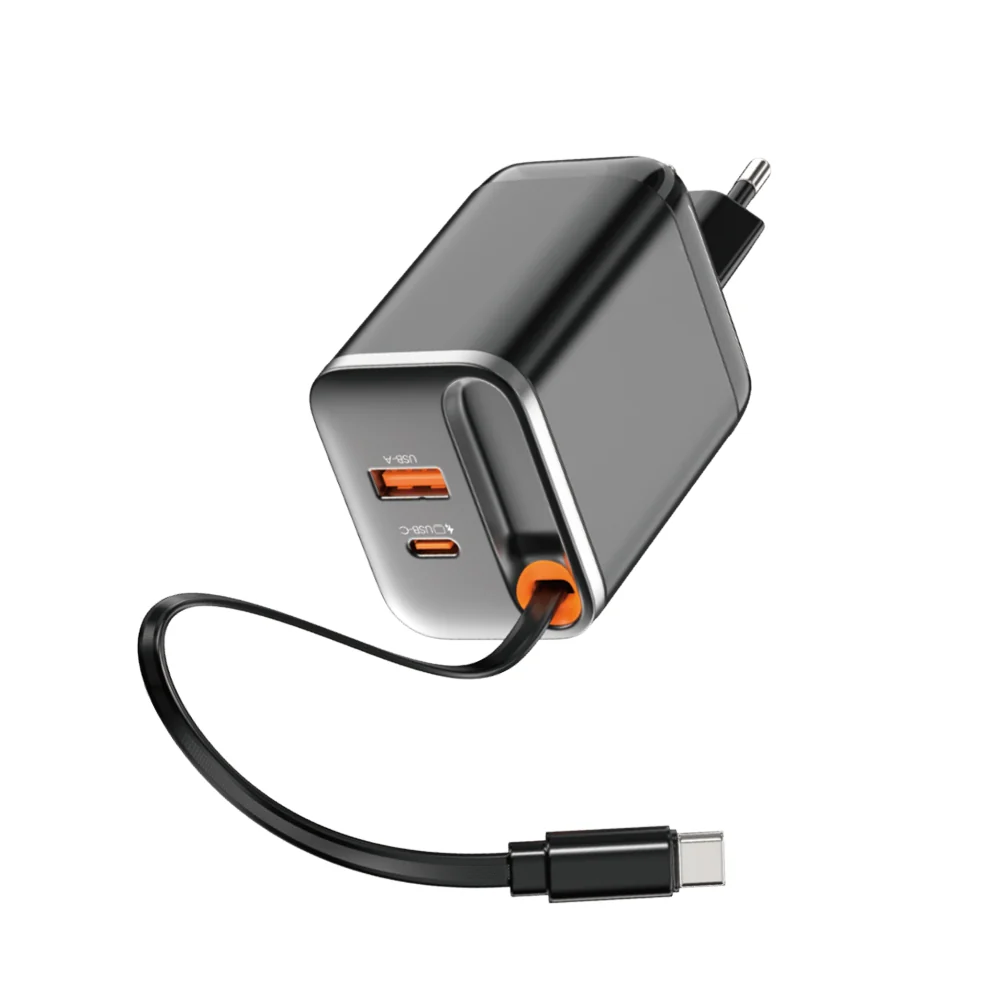 WiWU Wi-G021 45W GaN Şarj Cihazı, Geri Çekilebilir USB-C Kablosu