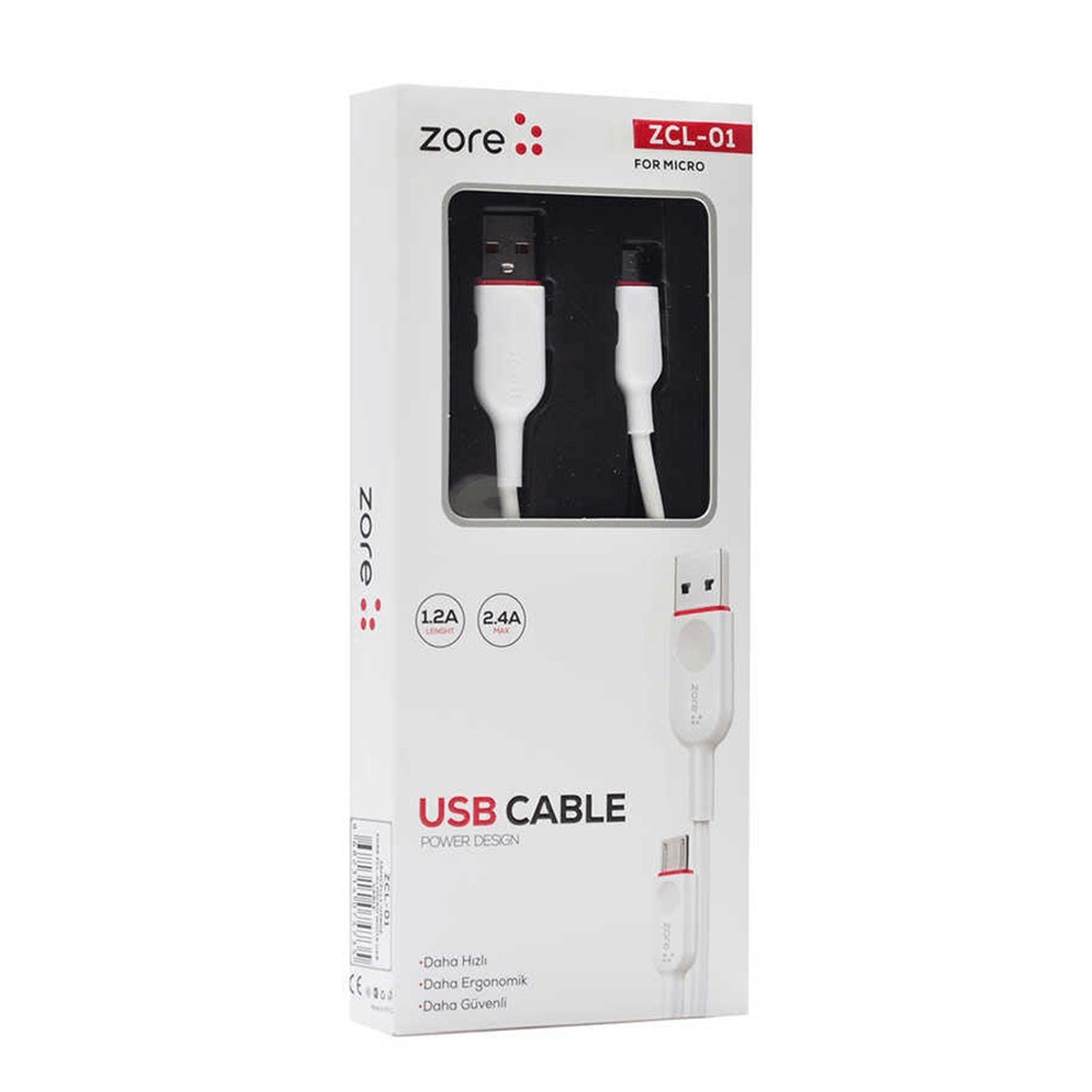 Zore ZCL-01 Micro USB Beyaz Şarj ve Data Kablosu