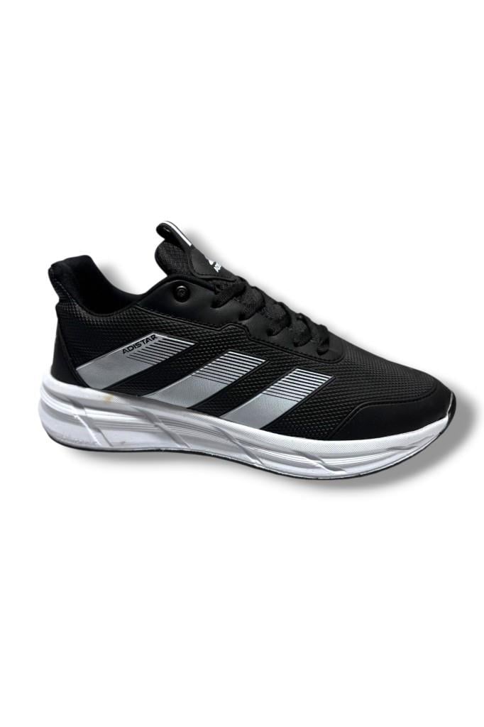 Adistar 018-26 Baskı Deri Anatomik Erkek Sneaker Siyah Beyaz