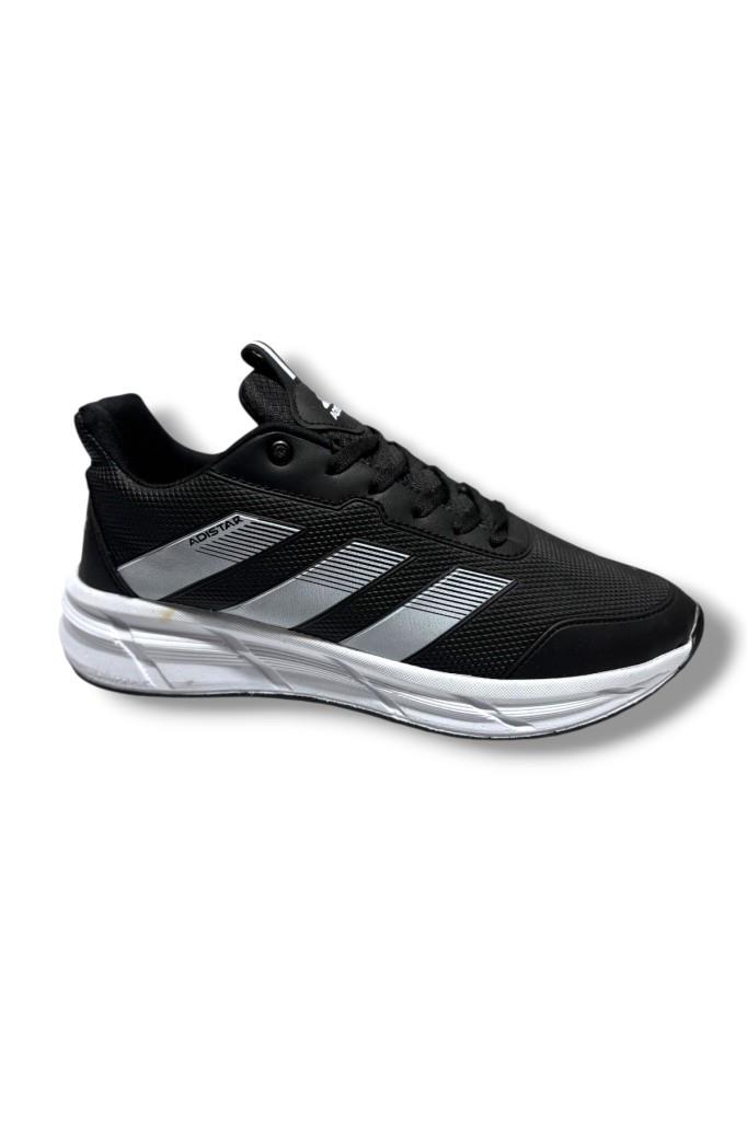 Adistar 018-26 Baskı Deri Anatomik Erkek Sneaker Siyah Beyaz